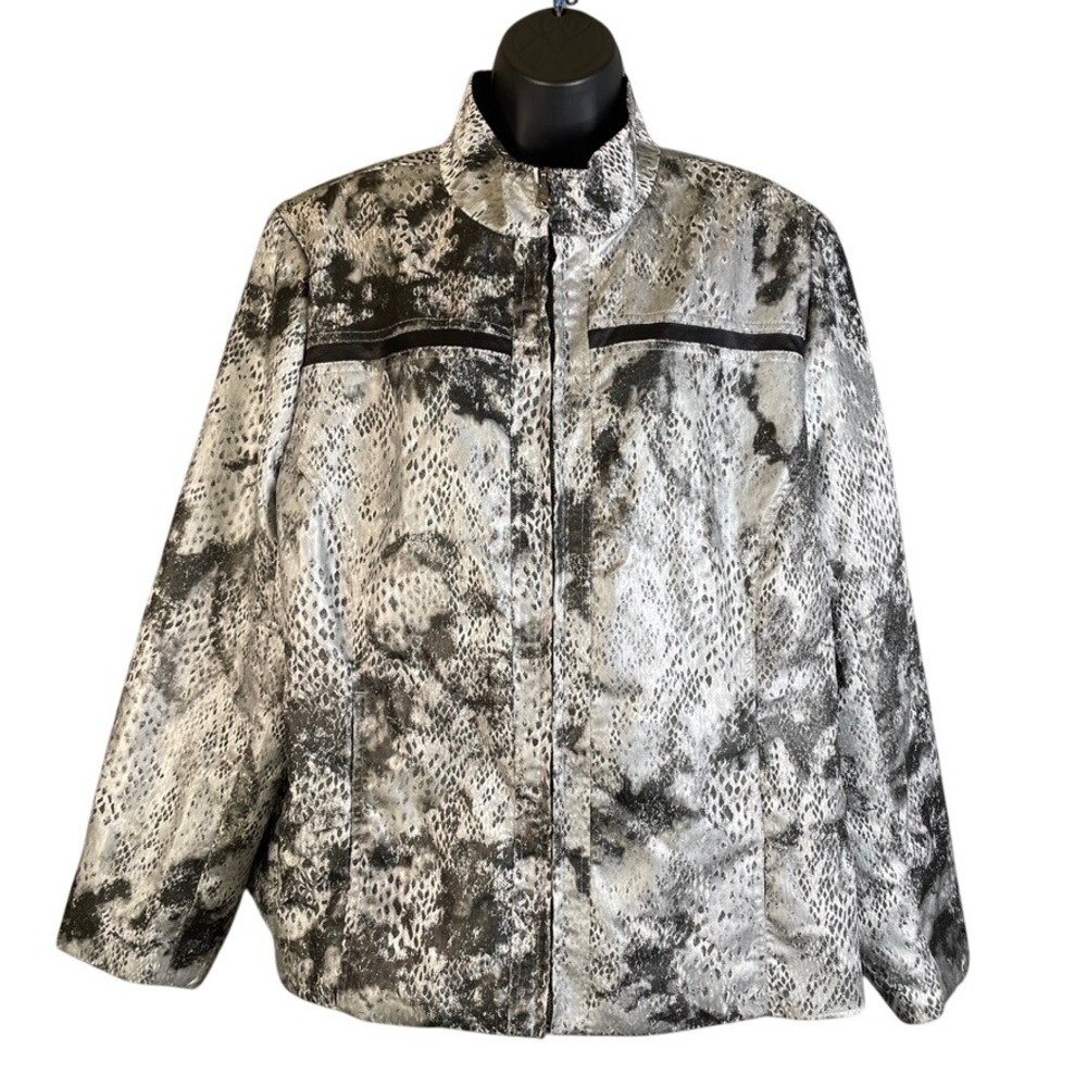 Erin London Womens XXL Silver Black Snakeskin Metallic Zip Up Mock Neck Jacket